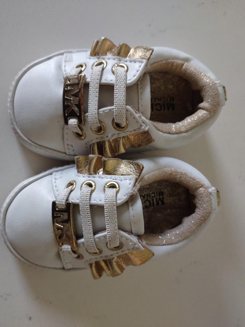 Michael Kors White and Metallic Gold Infant Sneakers